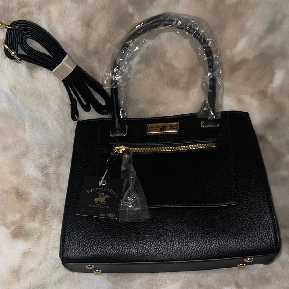 Beverly Hills Polo Club Black Satchel with Gold Hardware
